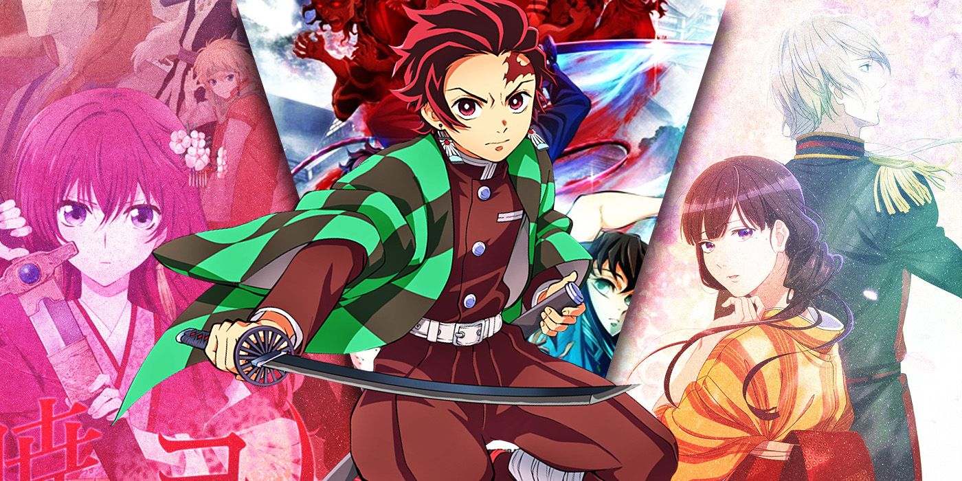 Split Images of Yona of The Dawn, Demon Slayer, and Happy Marriage