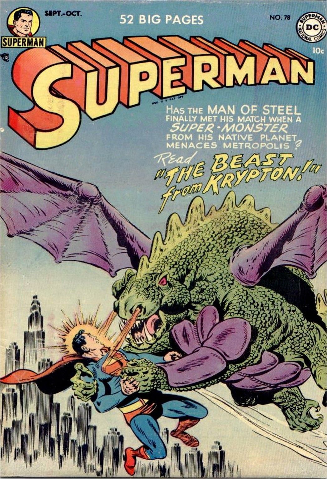 Superman fighting a beast from Krypton