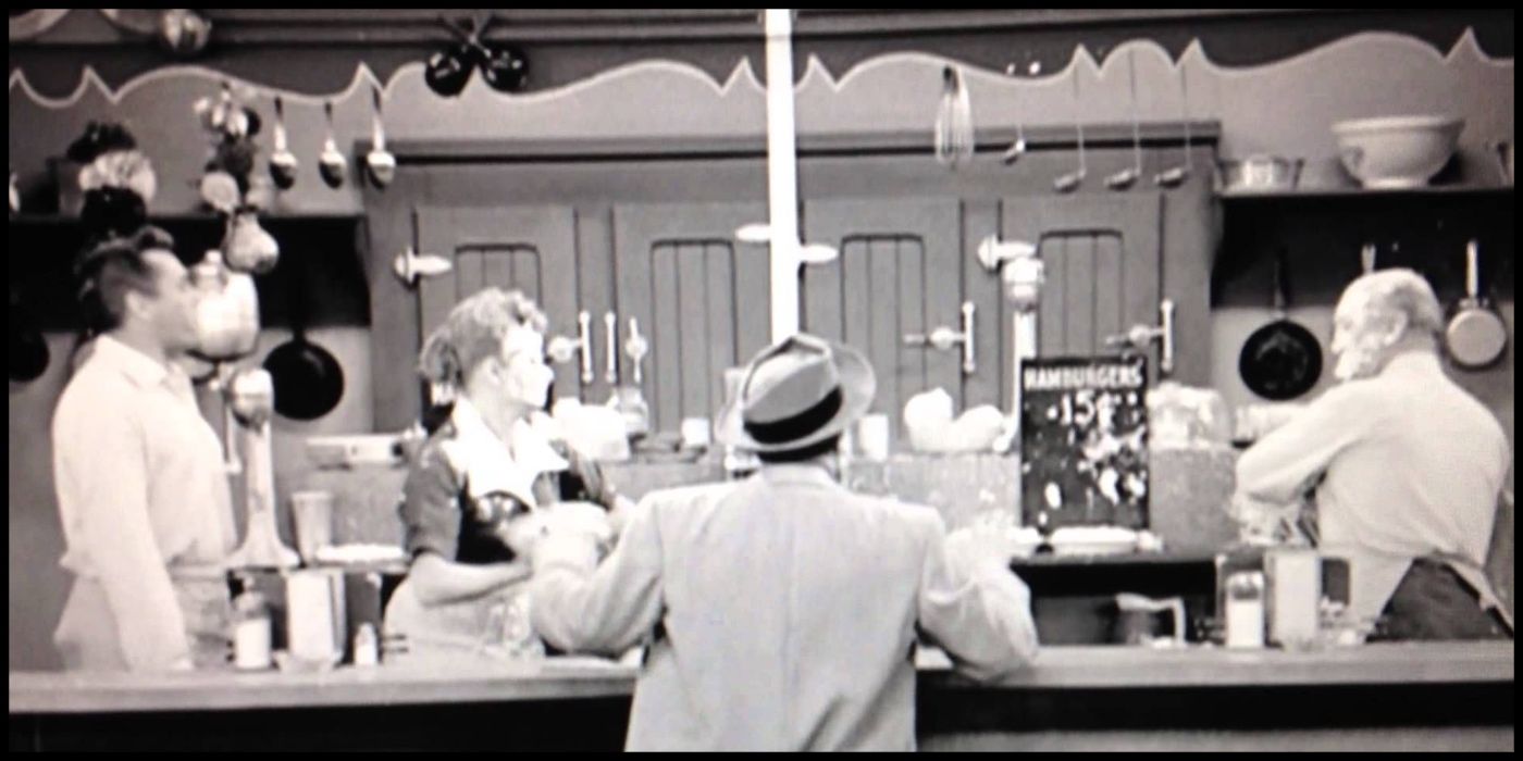 Lucy gets ready to throw another pie at Fred in "The Diner" from I Love Lucy
