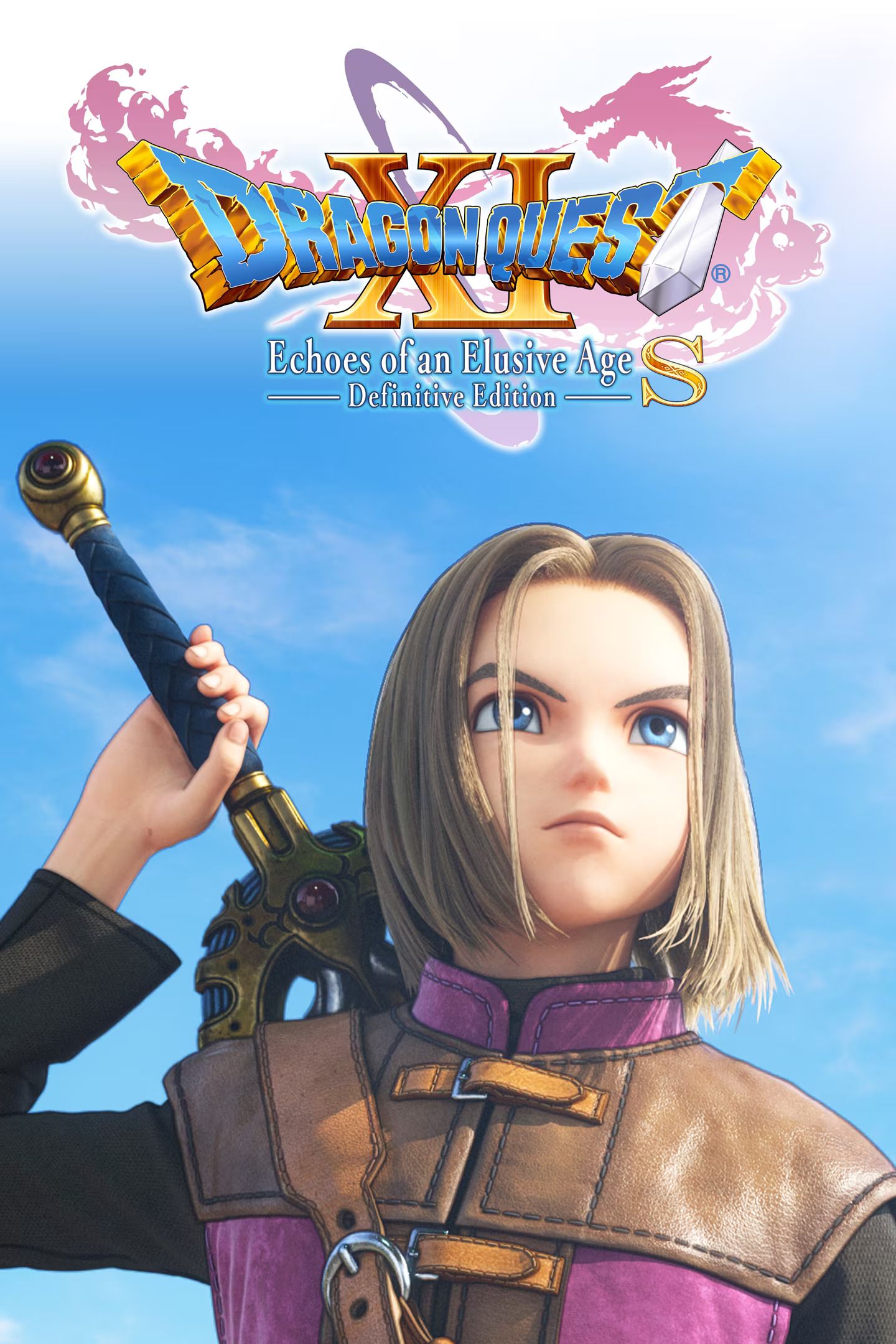 The Dragon Quest's main character grabbing his sword from his back on the cover art for Dragon Quest XI S