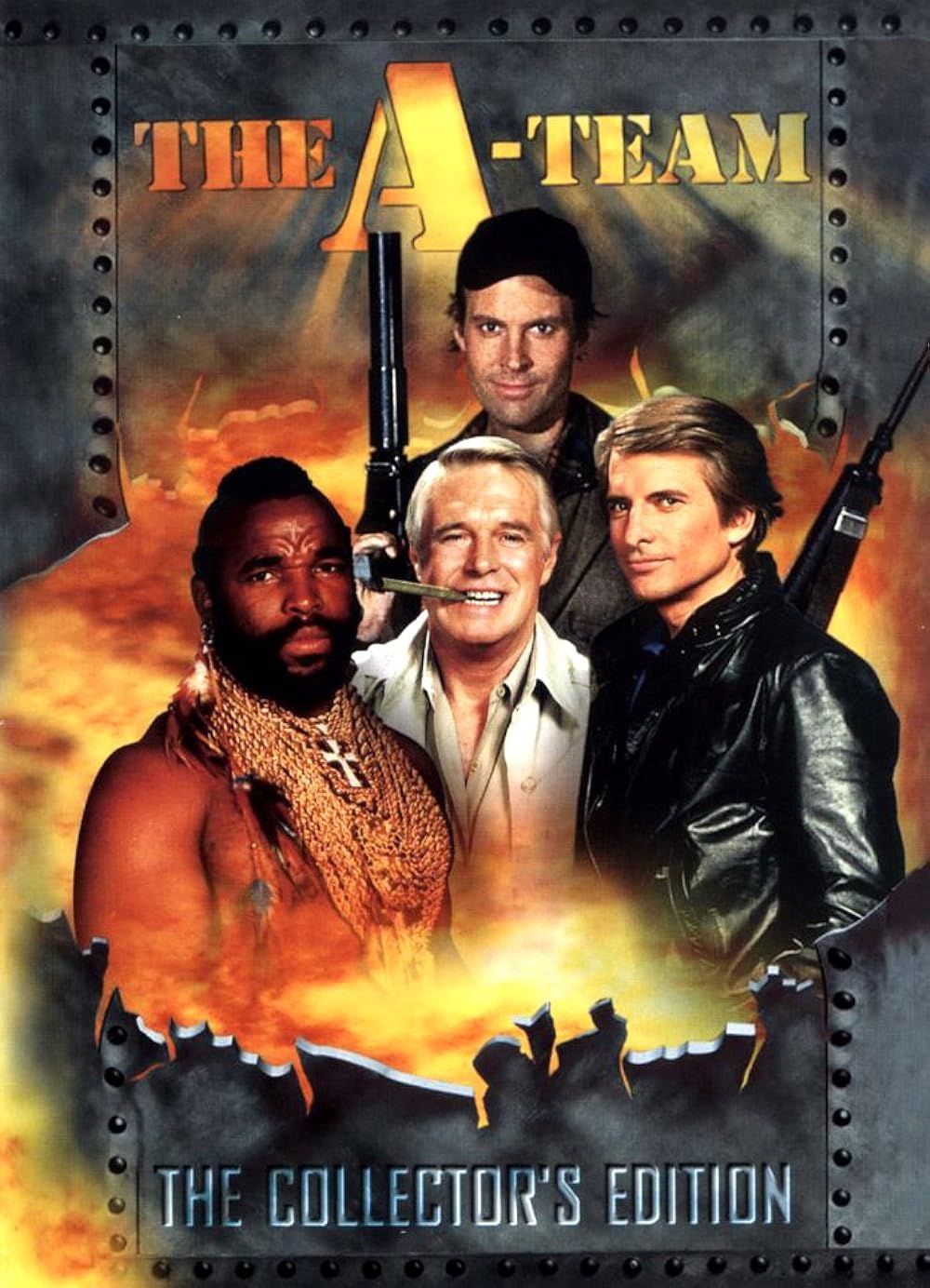 The four main characters of The A-Team on the poster of the series' collector edition