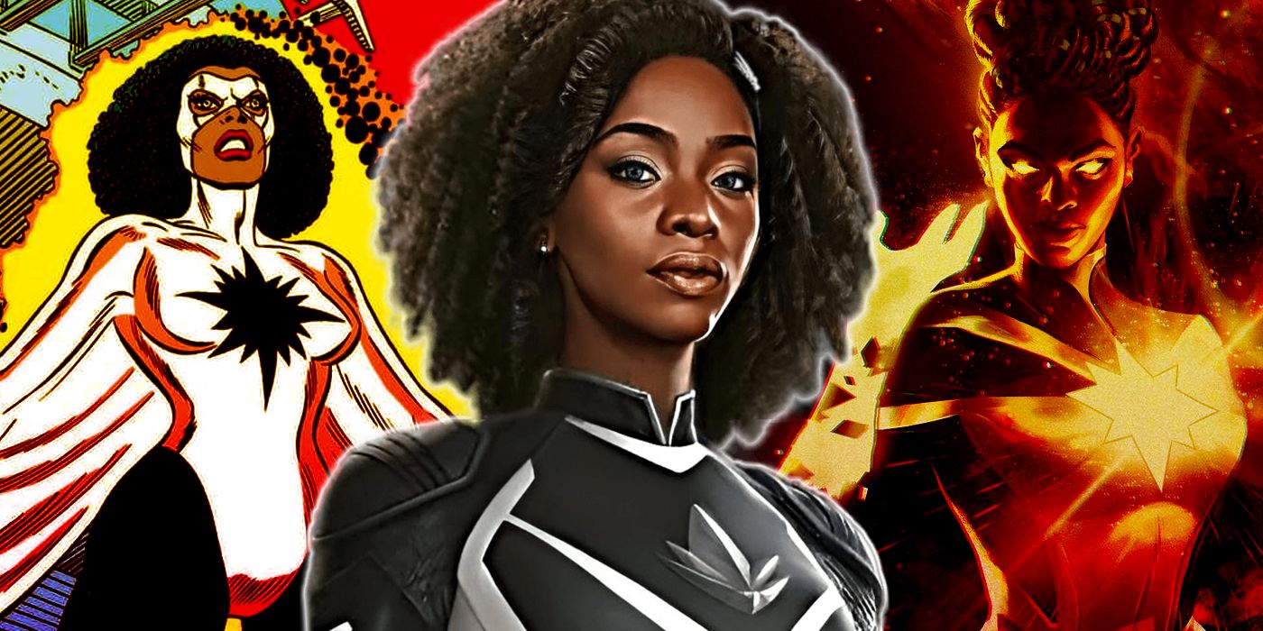 Monica Rambeau from the MCU with her comic versions in the background