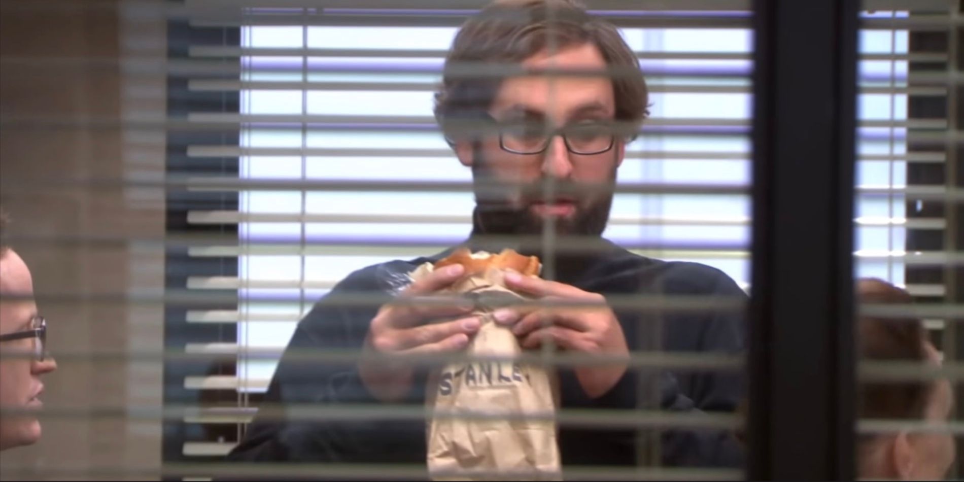 Eric Wareheim's Gabor eats Stanley's lunch in The Office.