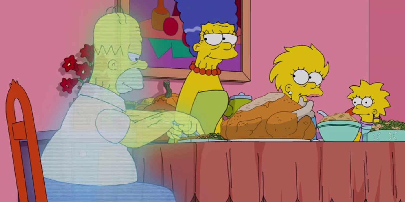 Homer's hologram eats turkey in Season 35's "It's a Blunderful Life."