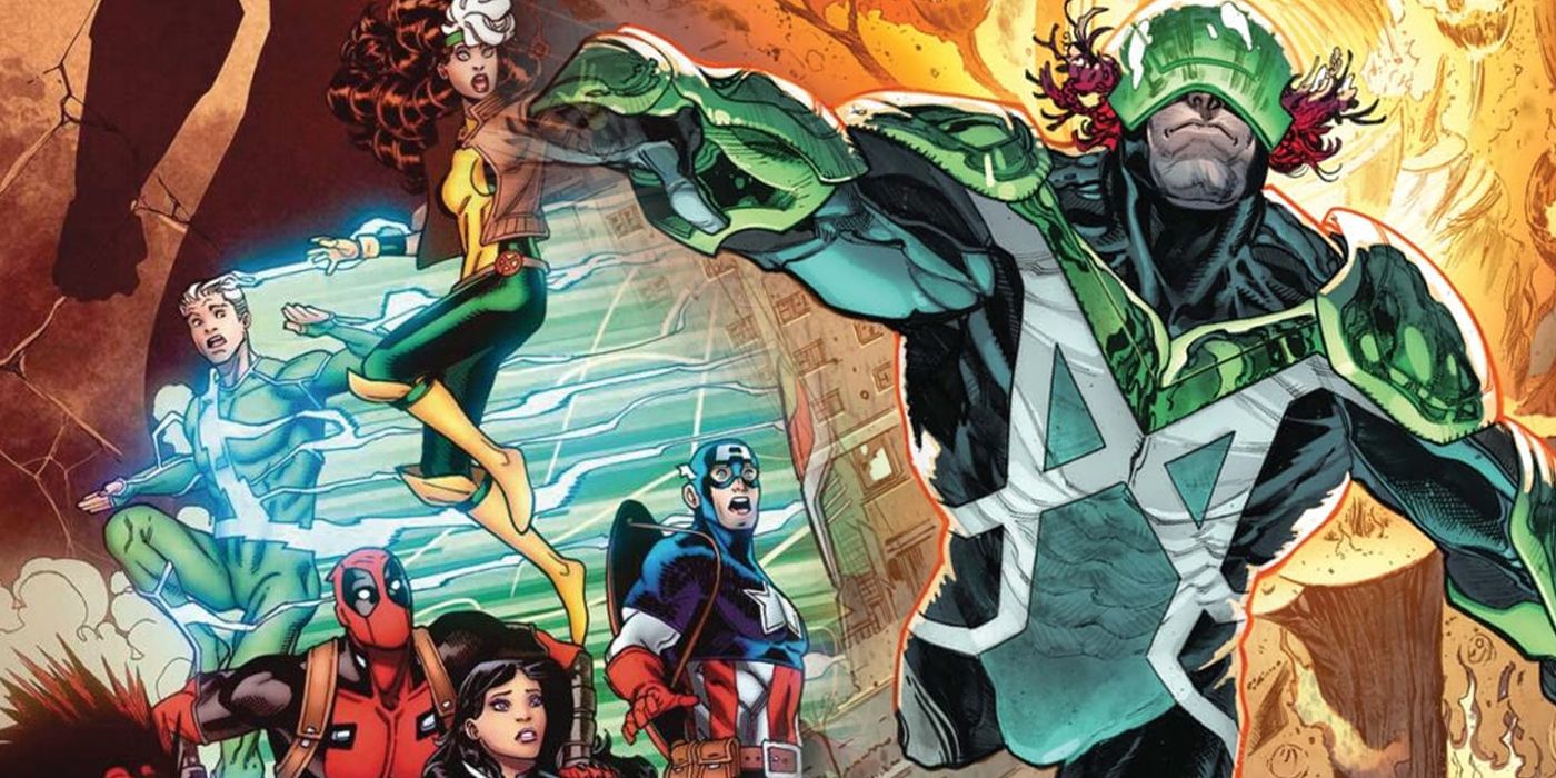 Captain Krakoa flying while the Uncanny Avengers look in shock