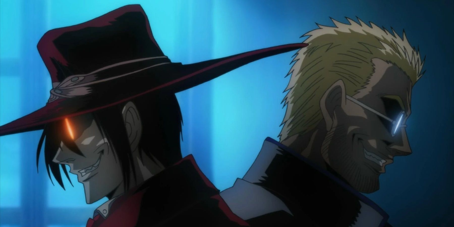 Alucard and Alexander Anderson grinning back to back in Hellsing Ultimate