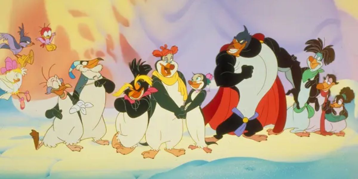 O elenco de pinguins se reúne em The Pebble and the Penguin