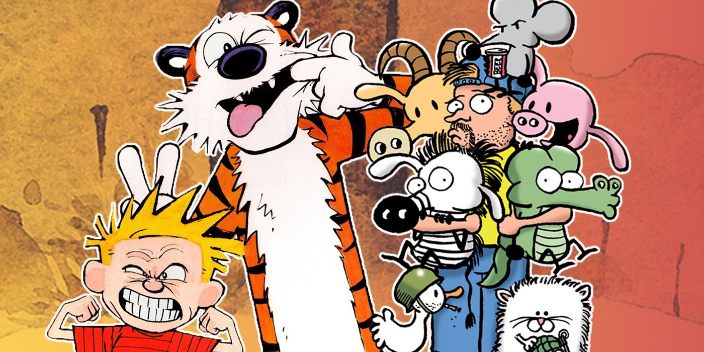 Calvin and Hobbes with characters from Pearls Before Swine