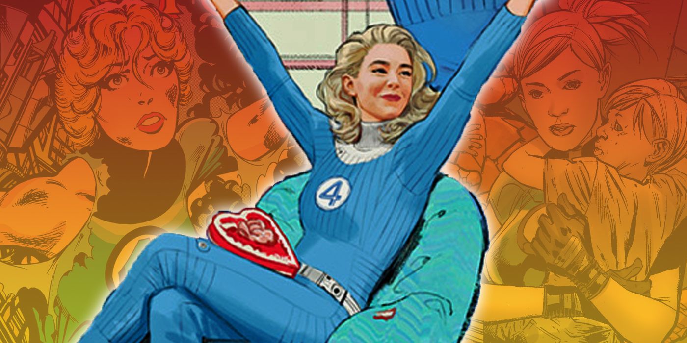 Vanessa Kirby as Invisible Woman with important comic issues in the background