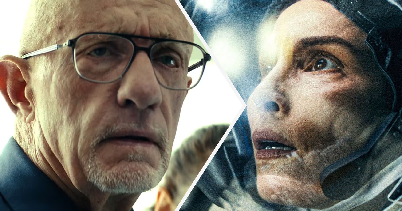 Jonathan Banks and Noomi Rapace from Apple TV's Constellation looking at each other