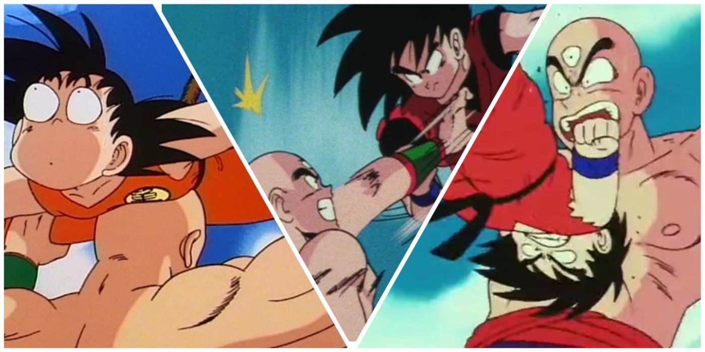 Goku and Tien in combat from Dragon Ball.