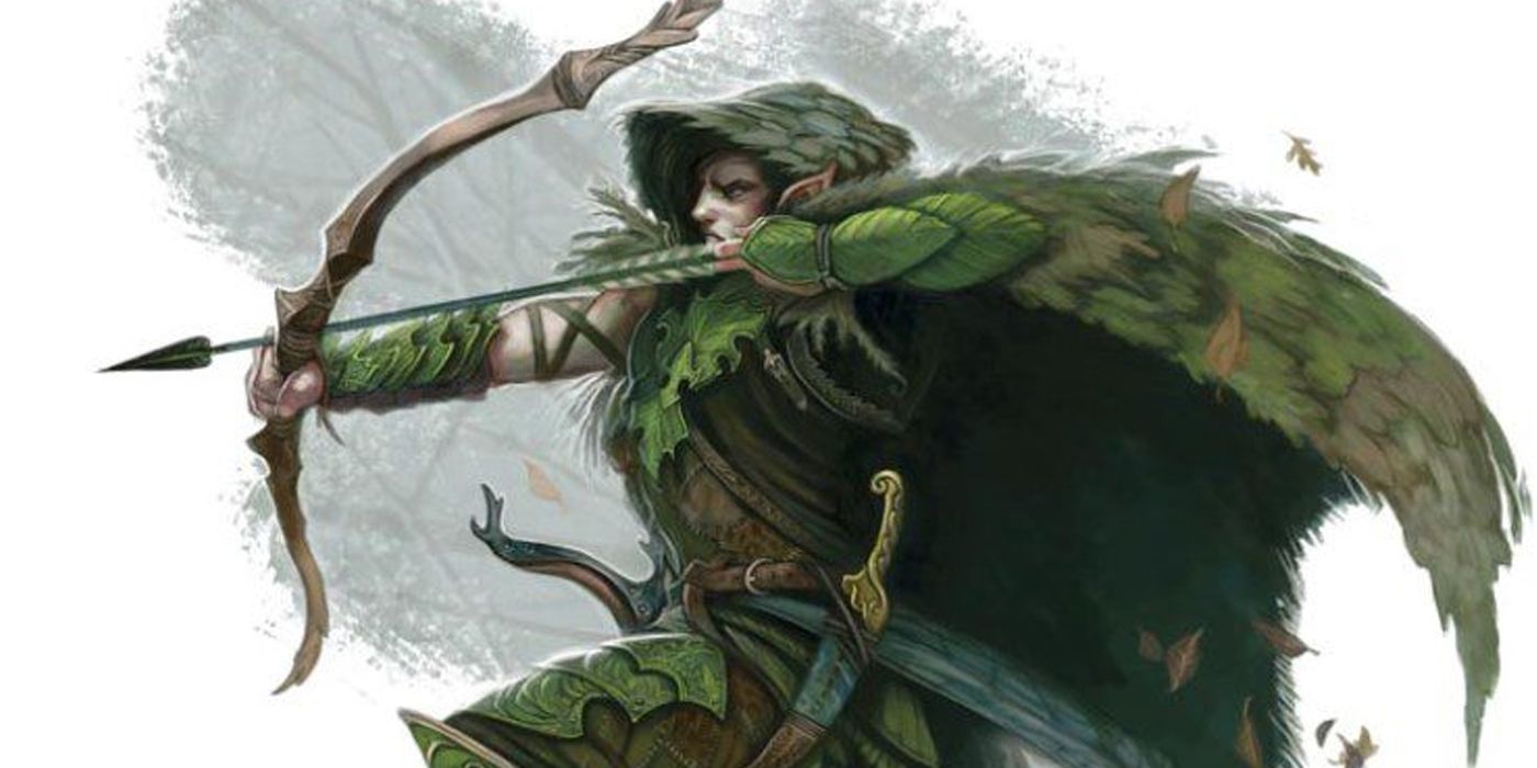 A wood elf hunter ranger firing an arrow Dungeons and Dragons 