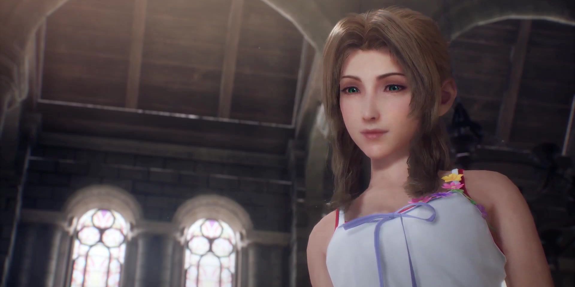 Aerith acordando Zack em sua igreja em Crisis Core: Final Fantasy VII Reunion