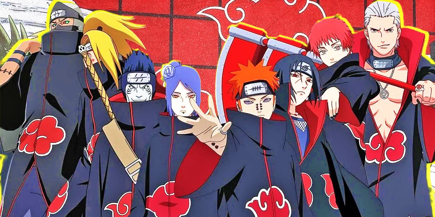 The members of the Akatsuki from the Naruto anime with serious expressions.