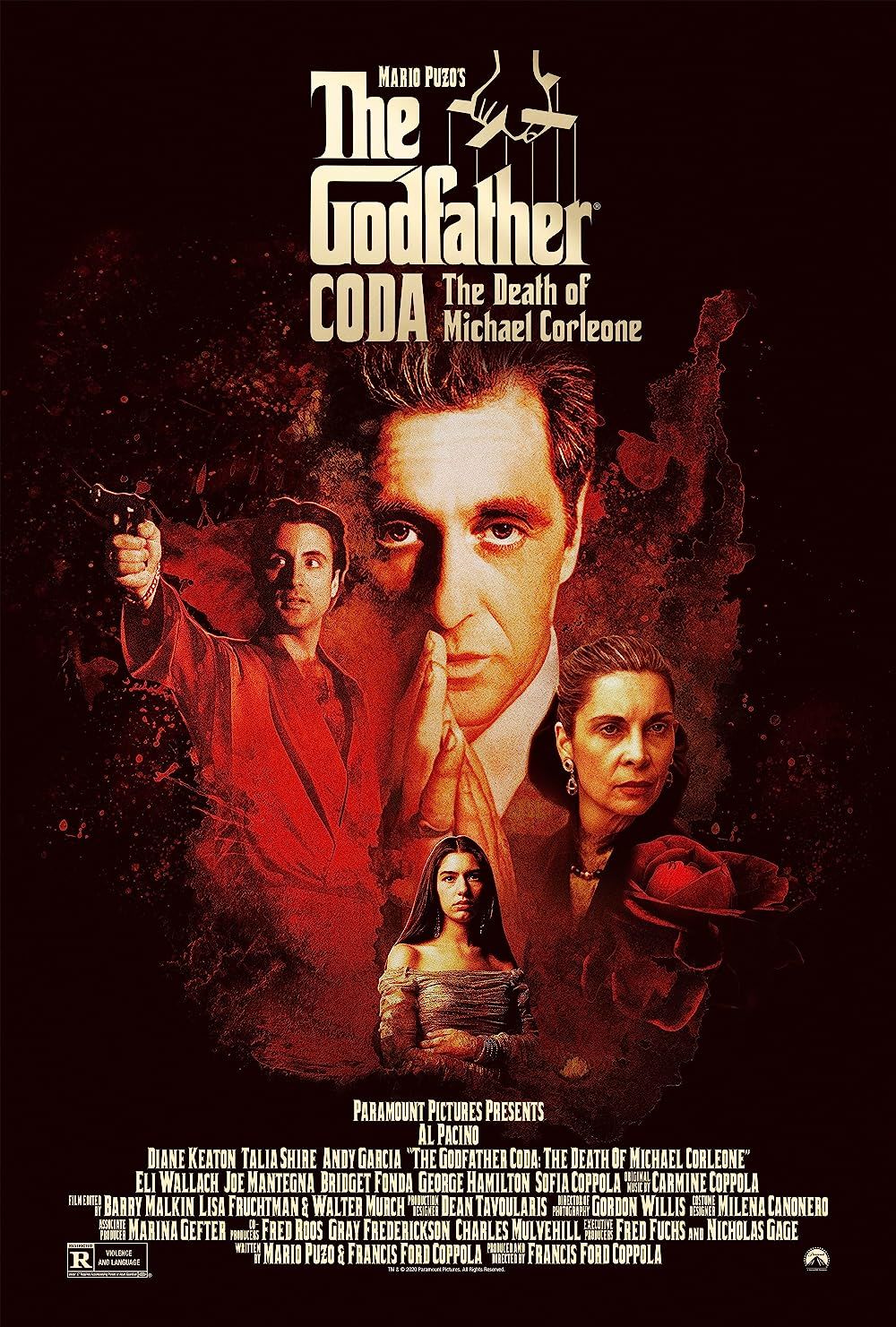 Al Pacino, Andy Garcia, Sofia Coppola, and Talia Shire in The Godfather Part III movie poster