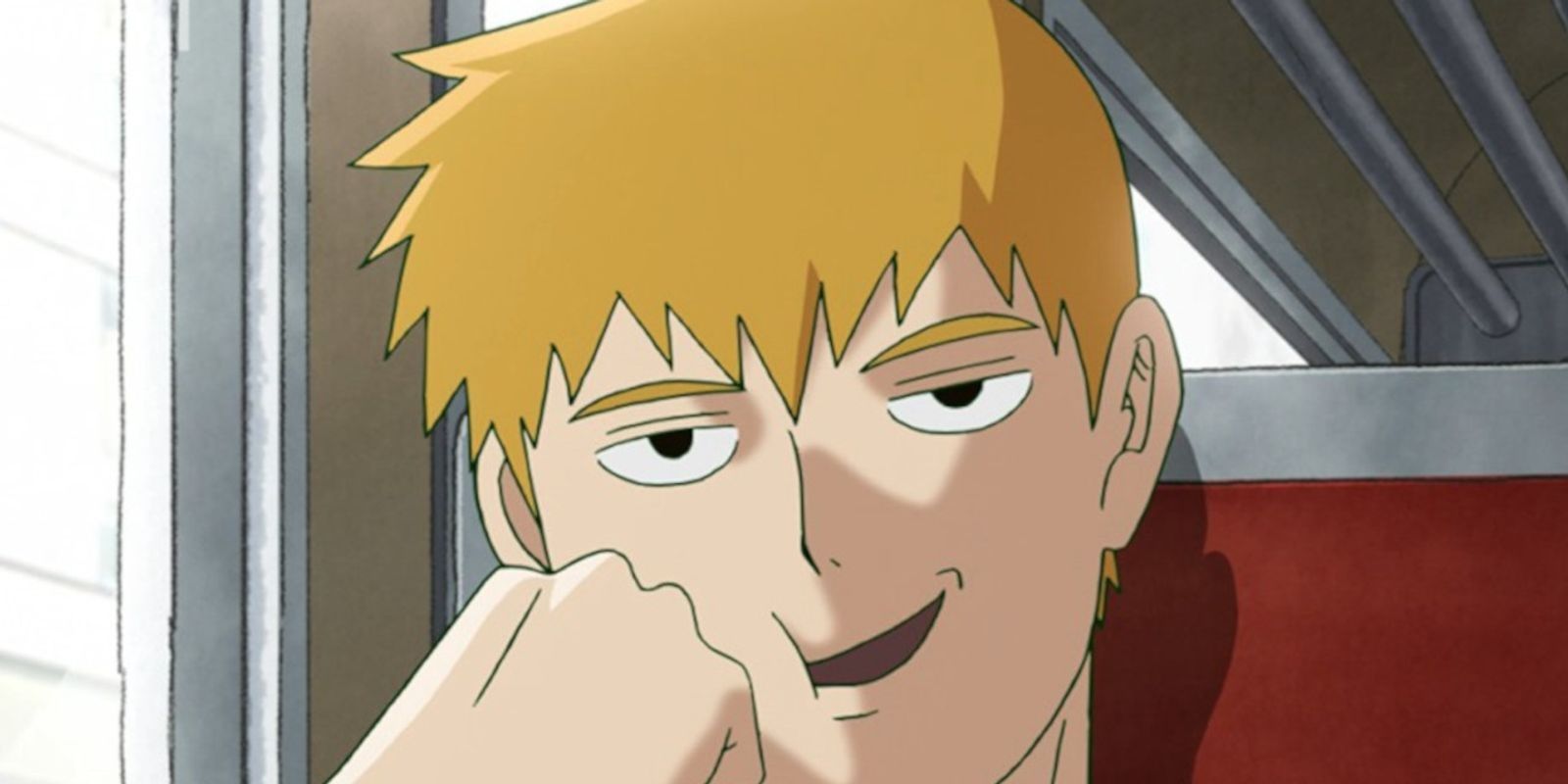 Arataka Reigen is talking casually with a fist against his cheek