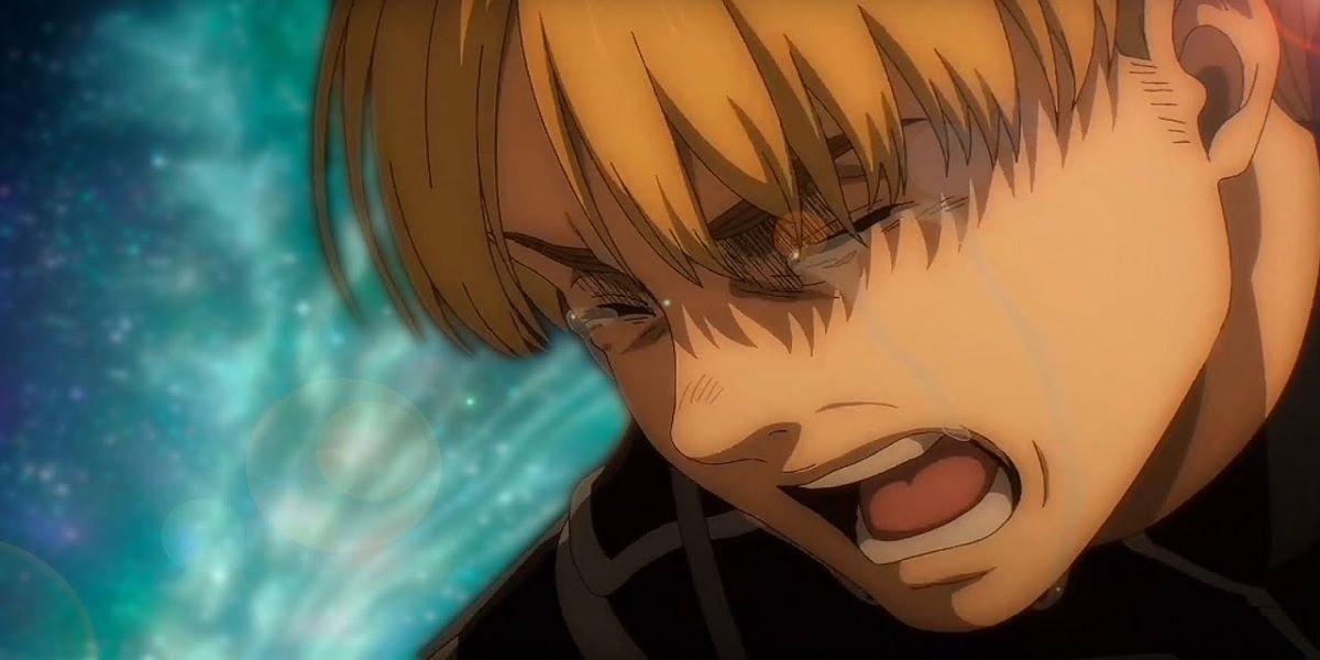 Armin gritando consigo mesmo nos Caminhos de Attack On Titan.