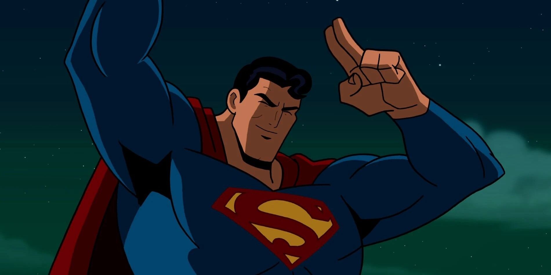 Superman, levantando algo pesado, de Batman: The Brave and The Bold.