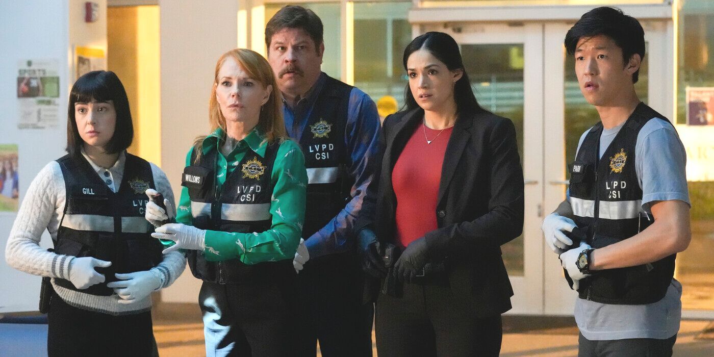 The CSIs and Serena Chavez grouped together in CSI Vegas Season 3 Episode 2