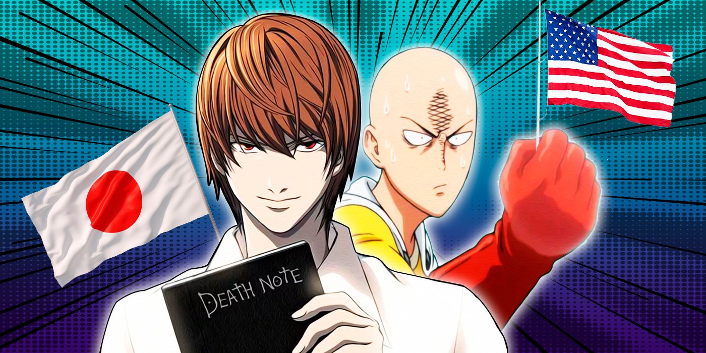 Death Note and One Punch-Man with Japanese and American flag
