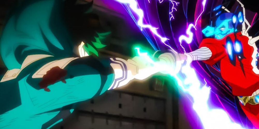 Deku and Flect Turn trade blows in My Hero Academia: World Heroes' Mission.