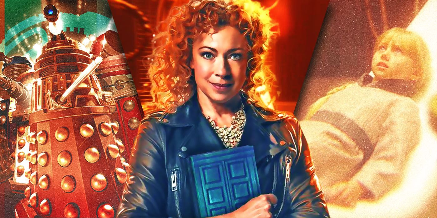 Split image of the Daleks, River Song and the Timeless Child from Doctor Who.