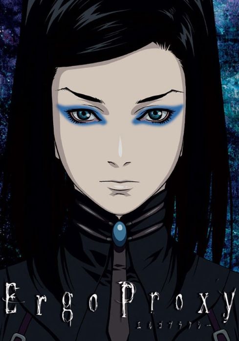 Ergo Proxy anime cover art with a character wearing heavy blue eye makeup