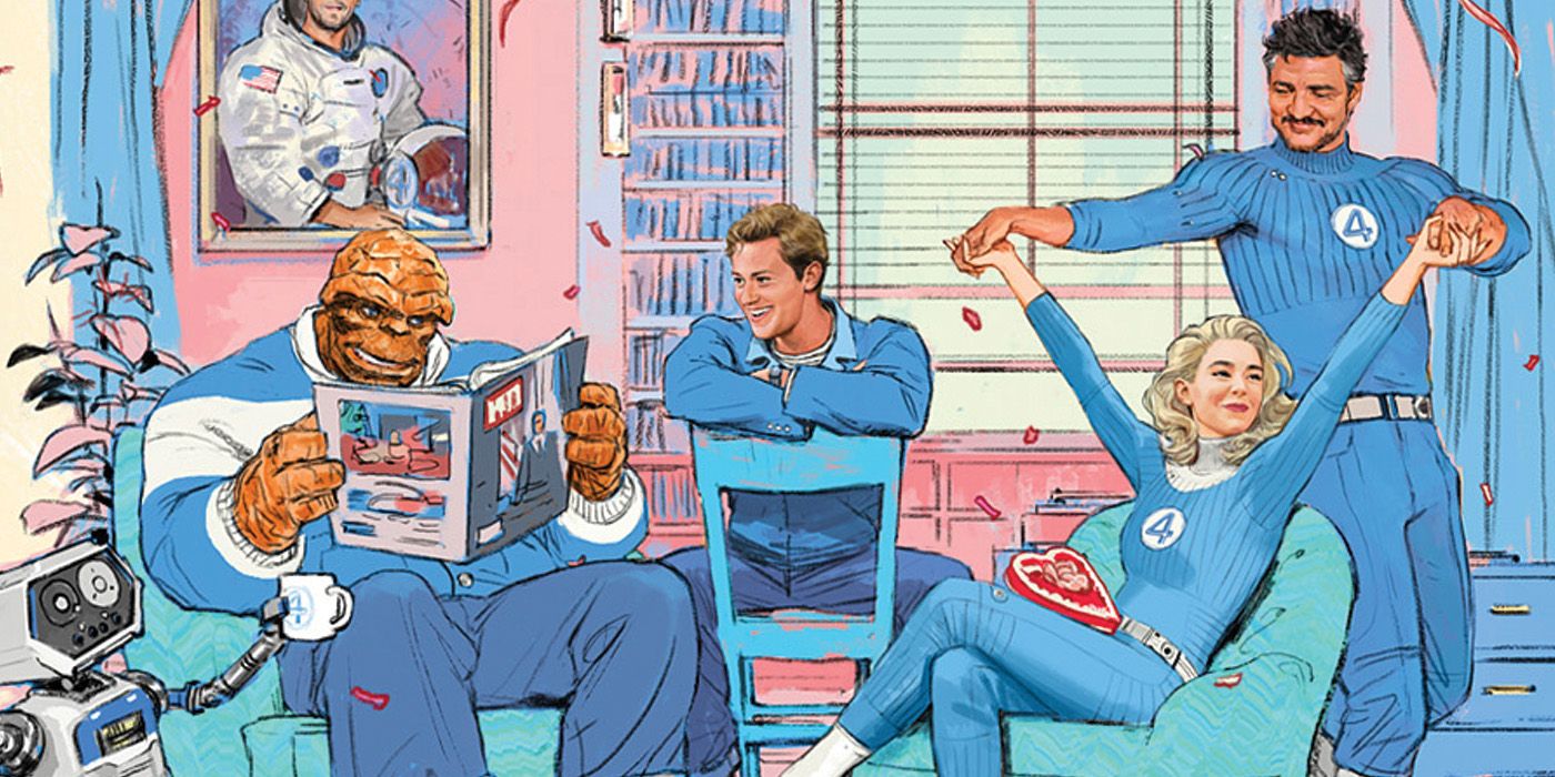 A cropped image of the artwork depicting the MCU's Fantastic Four cast.