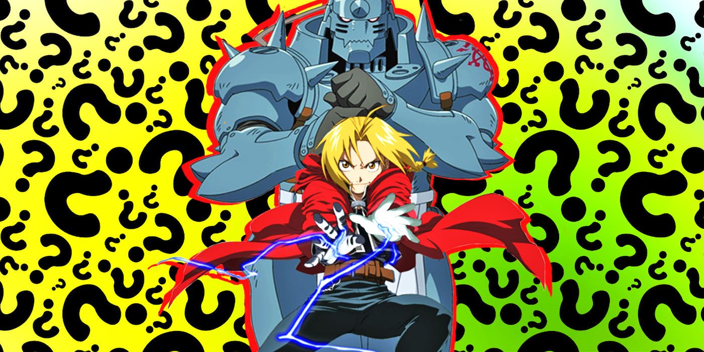 Ed and Al from Fullmetal Alchemist Brotherhood in front of Question Marks