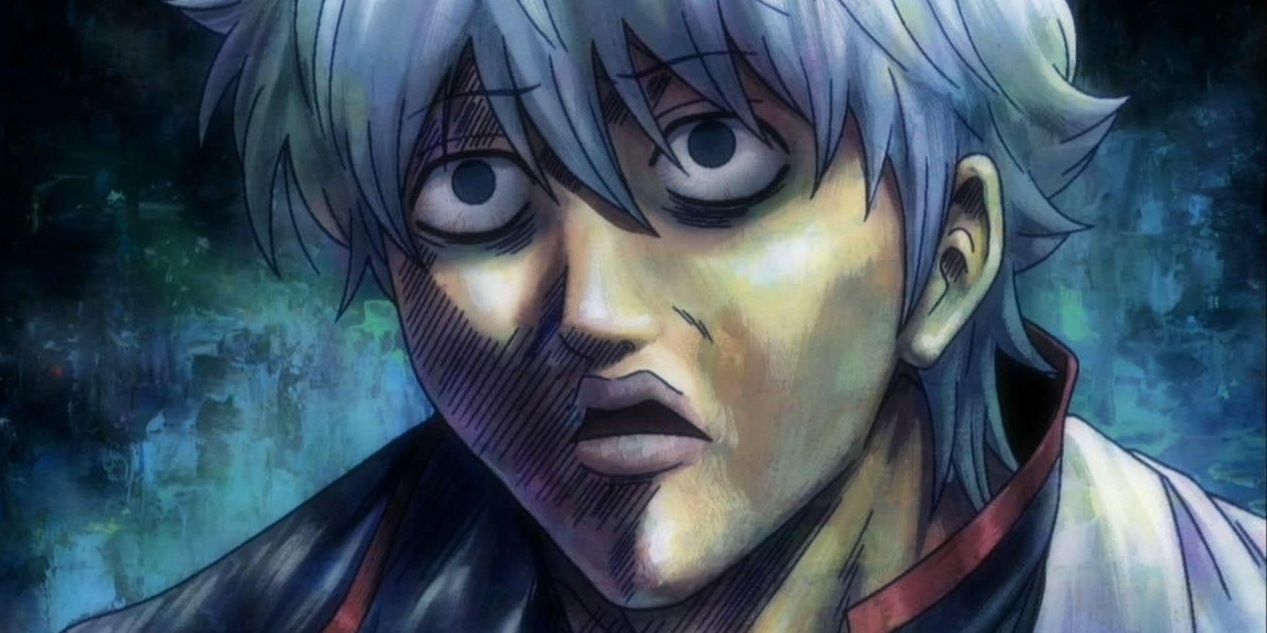 Gintoki with a look of horror on his face in Gintama.