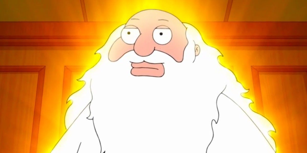 God radiating power on an elevator on Family Guy