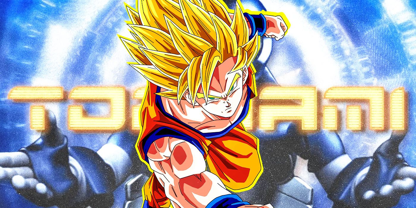 Goku in Super Saiyan form from Dragon Ball Z in front of Toonami logo