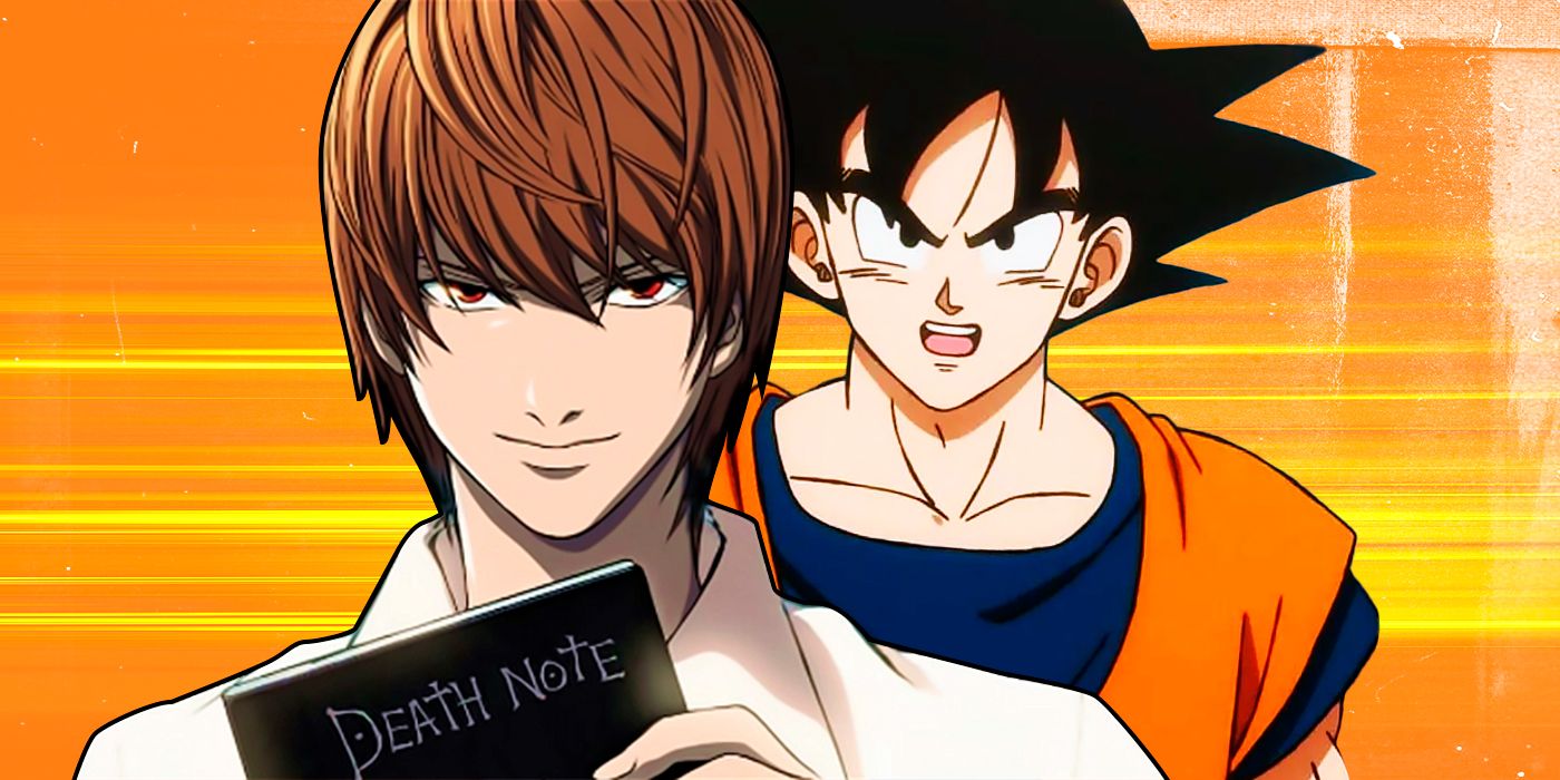 Light from Death Note smiling and Goku from Dragon Ball talking angrily