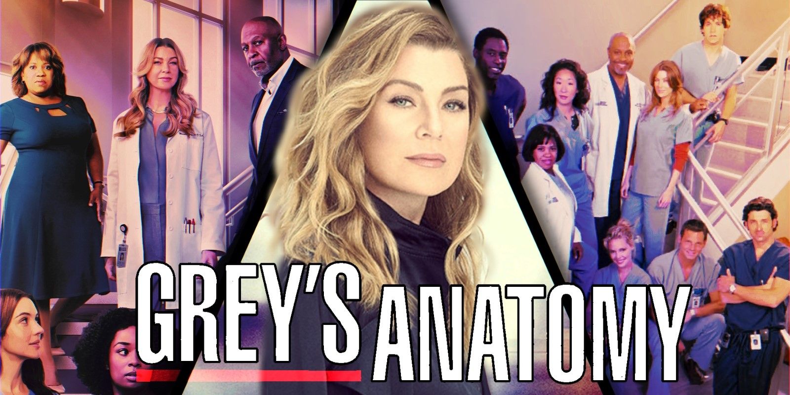 Grey's Anatomy logo and Meredith Grey alongside Season 19 and Season 1 posters