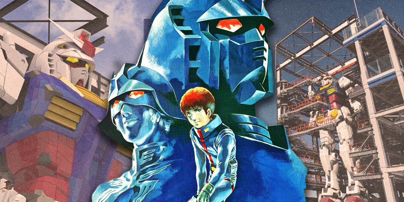 The original Mobile Suit Gundam anime and the real-life mecha at Gundam Factory Yokohama.