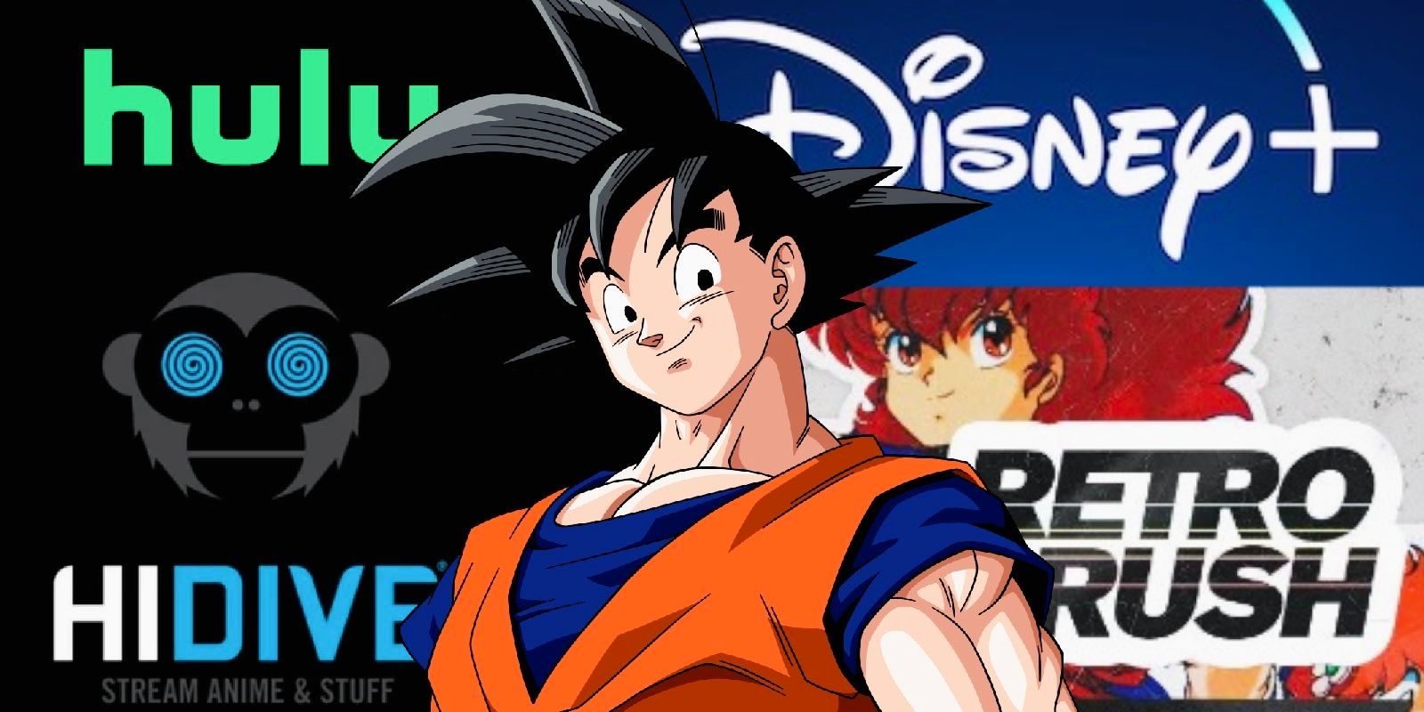 Goku in front of various streaming services amid Funimation shutdown