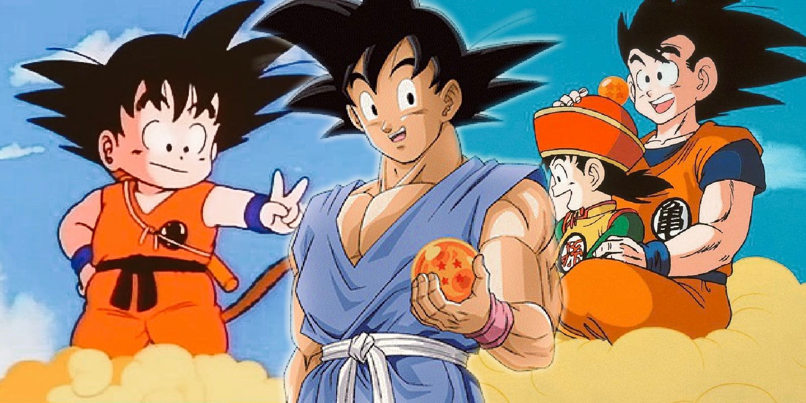 Goku in dragon ball, dragon ball z and GT with Gohan