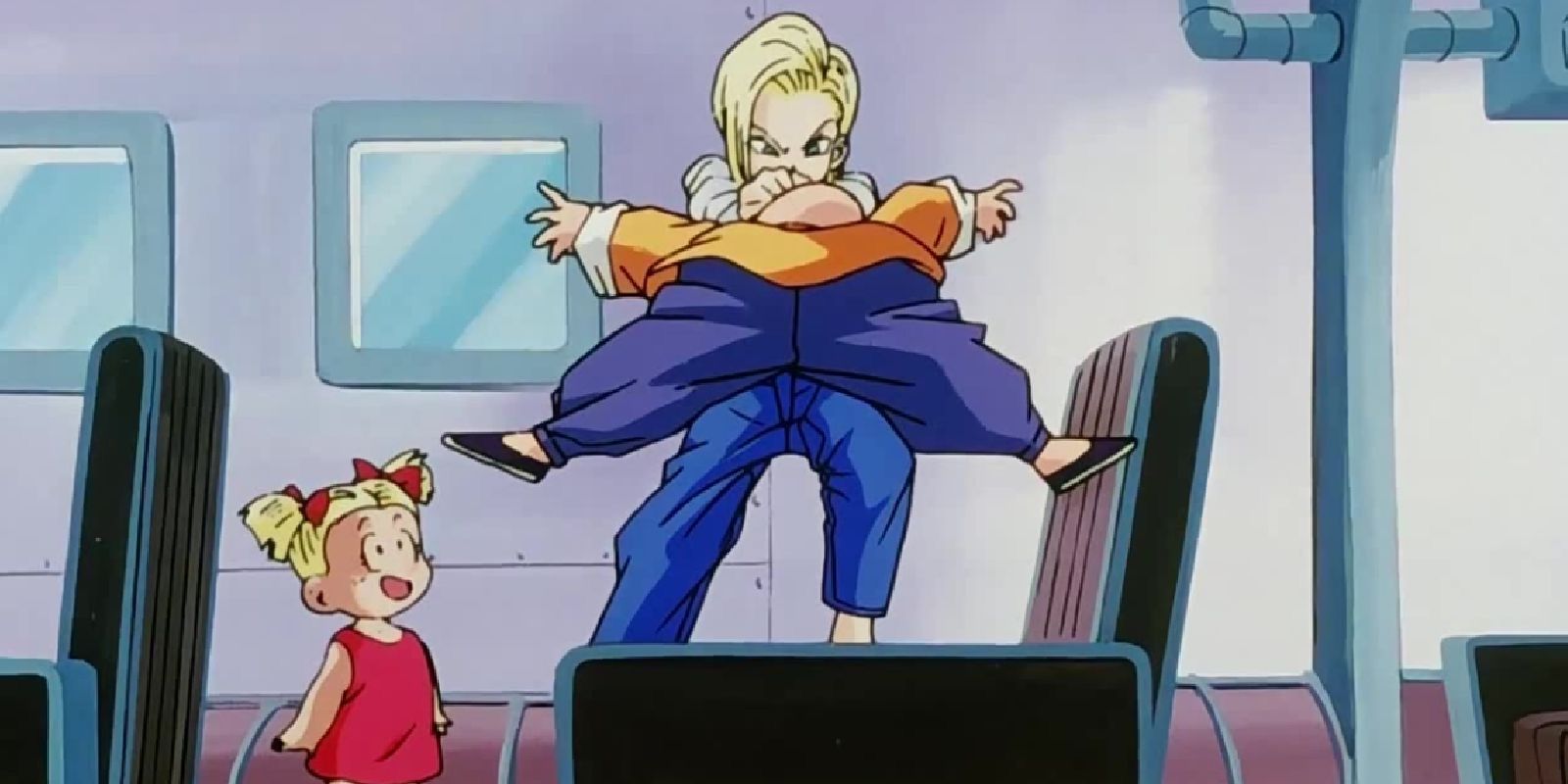 Android 18 beating up master roshi during the Buu Saga in DBZ