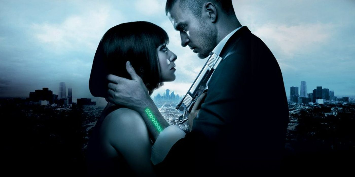 Amanda Seyfried e Justin Timberlake no pôster de In Time
