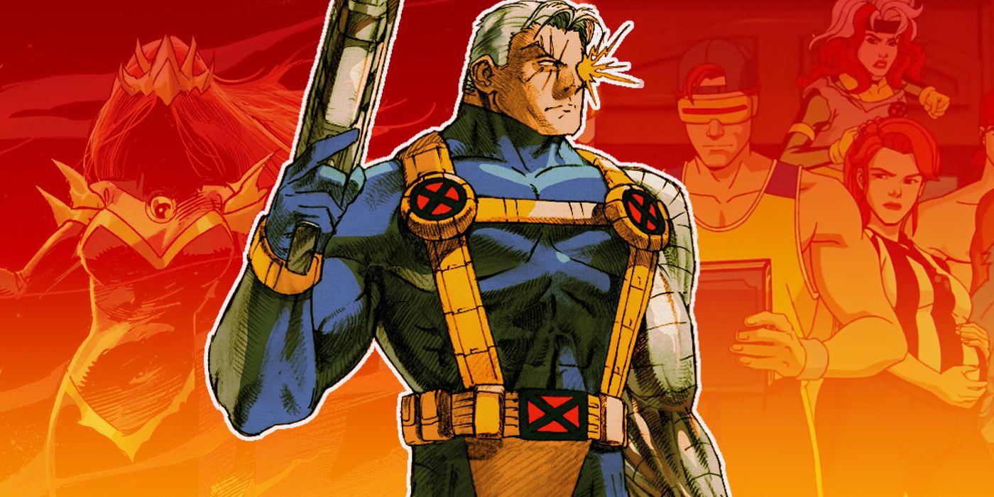 Cable with the Goblin Queen from the comics and the X-Men '97 cast in the background