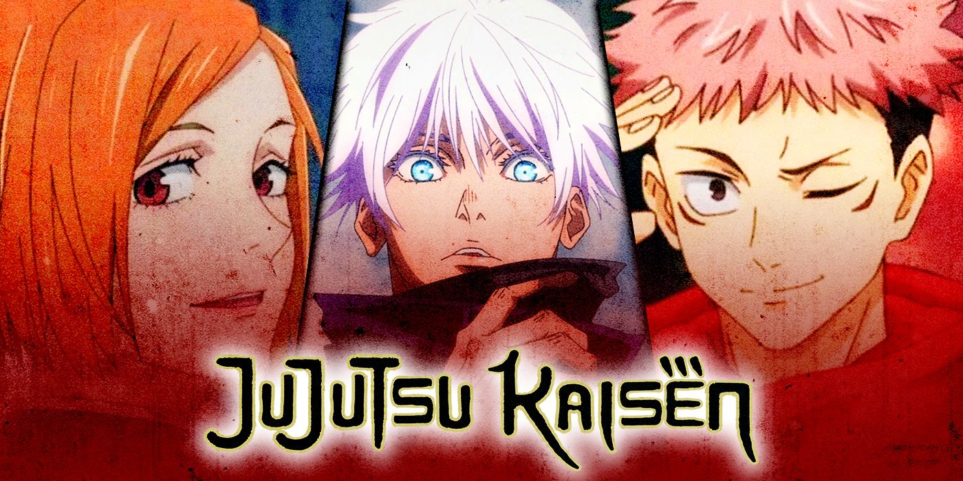 A split image of Jujutsu Kaisen characters with the words 