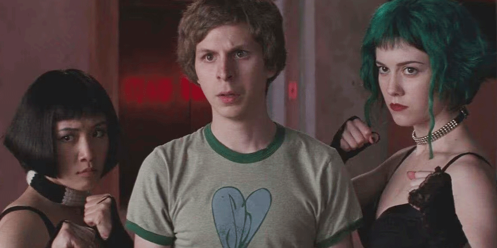 Knives and Ramona fight Scott in Scott Pilgrim vs. Scott.world