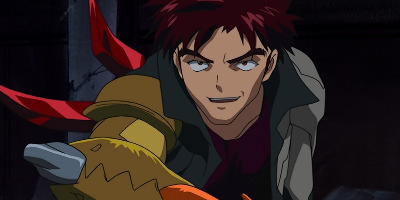 Kuzuma grinning coyly in the anime S.Cry.ed