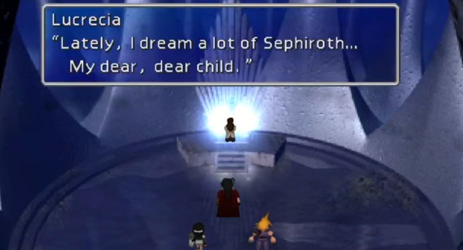 Lucrecia Crescent conta a Vincent, Cloud e Yuffie como ela sonha com Sephiroth, seu filho, no Final Fantasy VII original.