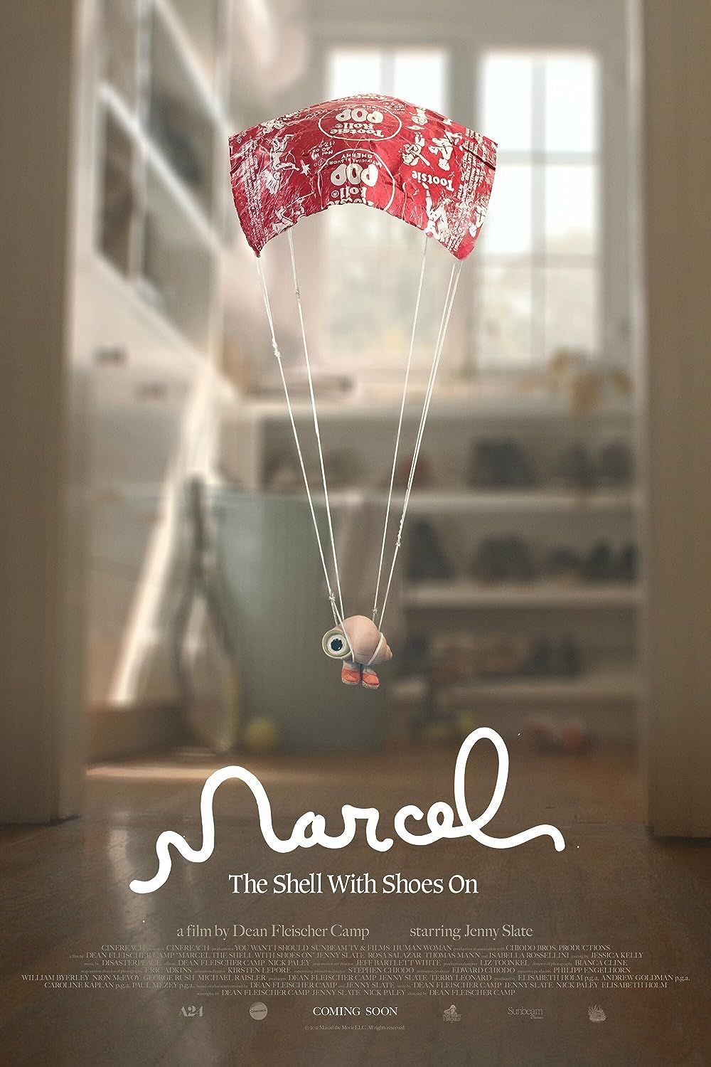 Marcel with the Shoes On poster with the title character flying