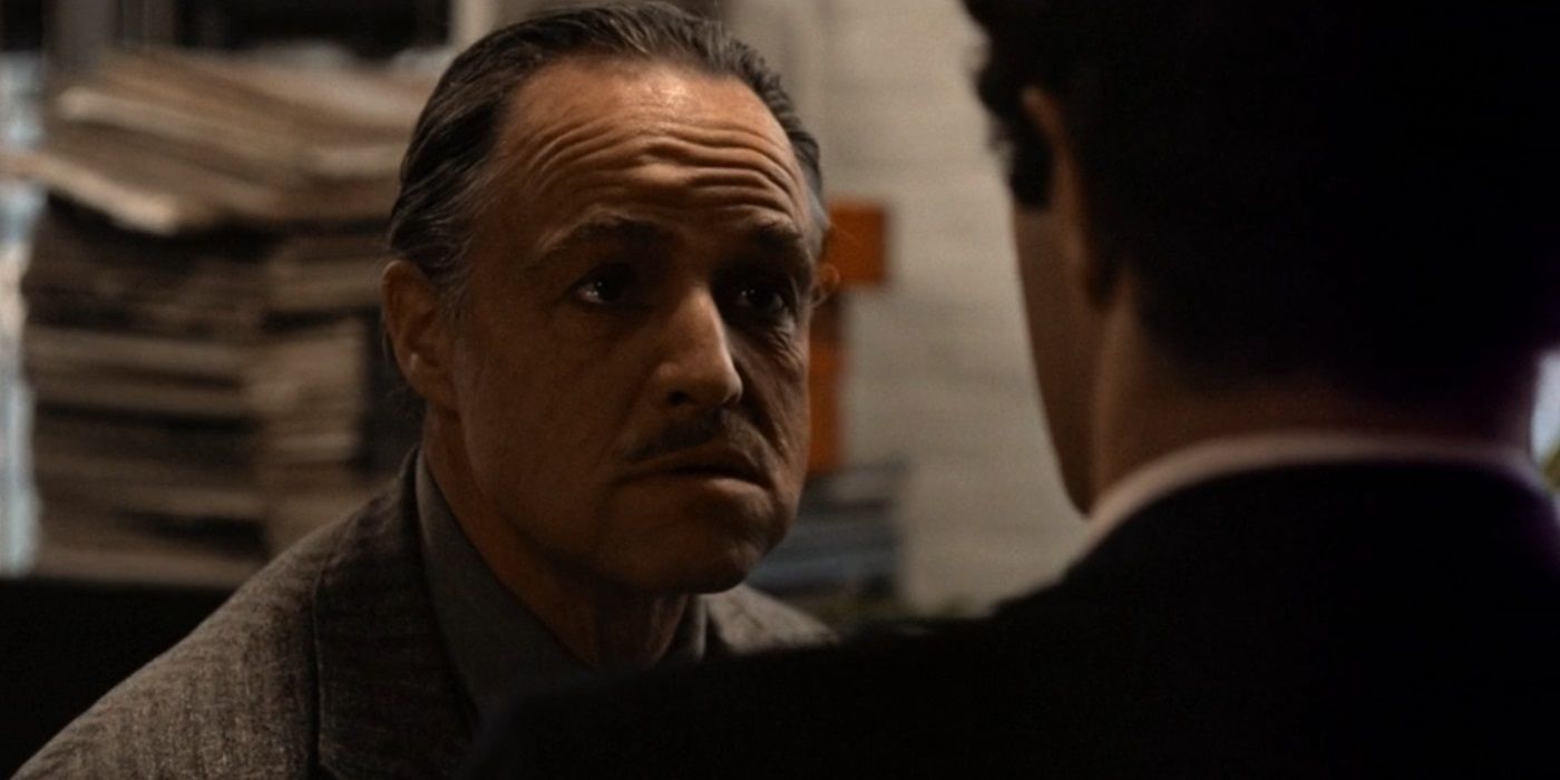 Marlon Brando portraying Vito Corleone in The Godfather