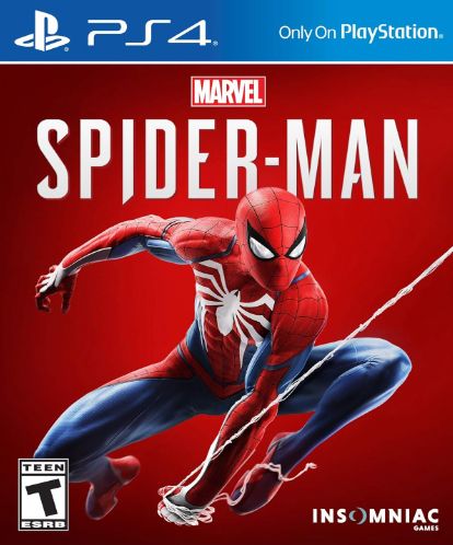 Marvel's Spider-Man PS4 cover with Spider-Man traveling by web