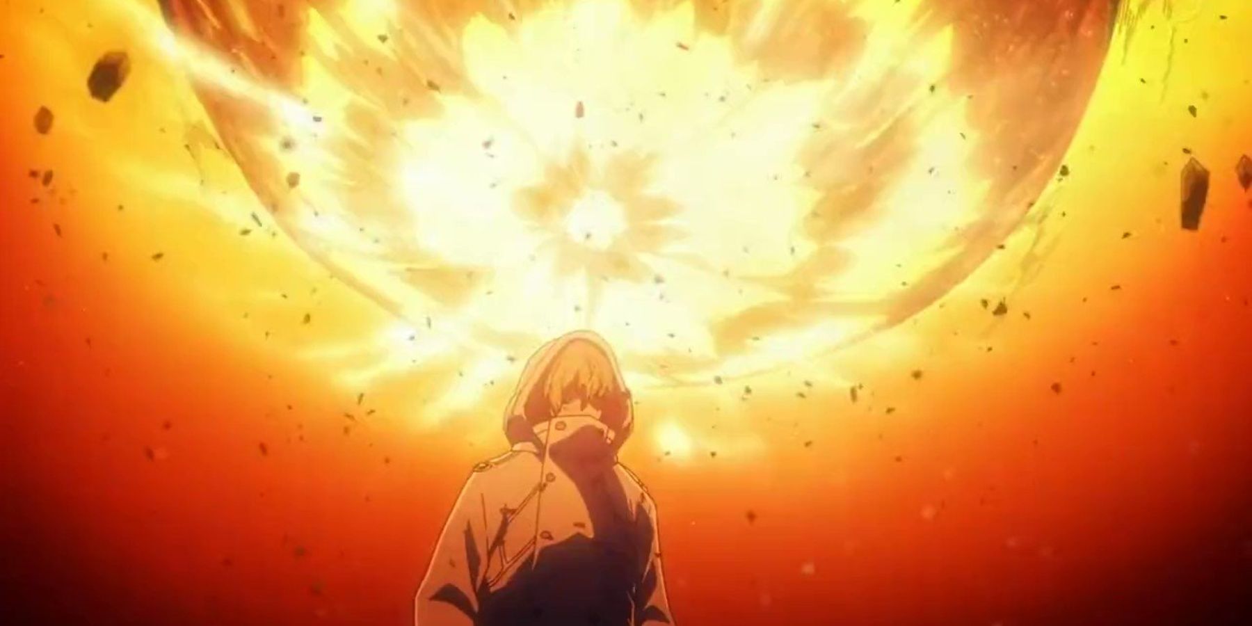 Gremmy criando um meteoro com sua imaginação em Bleach: The Thousand-Year BloodWar