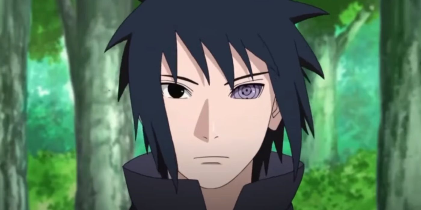 A close-up of Sasuke with his Rinnegan in Naruto: Shippuden