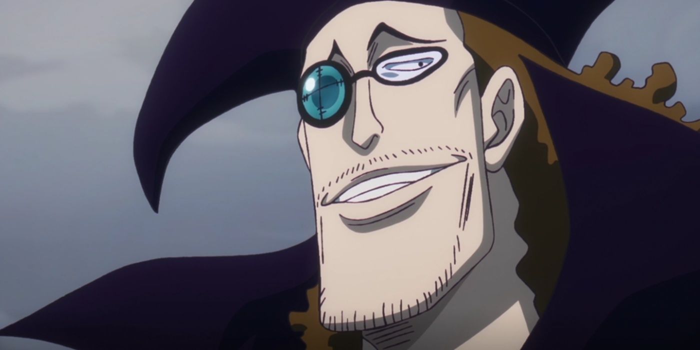Van Augur sorrindo enquanto se prepara para usar o Warp-Warp Fruit contra os Heart Pirates em One Piece